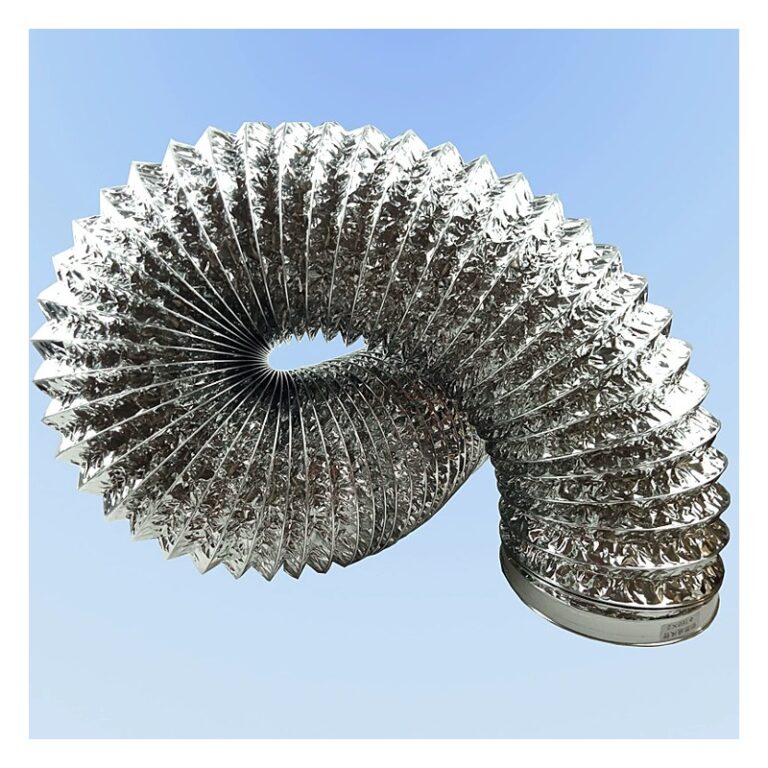 Aluminum foil exhaust hose on blue background