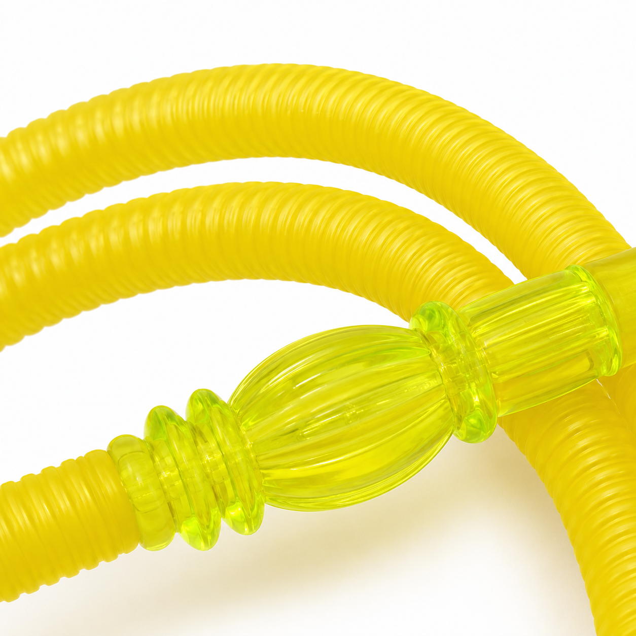 Close-up of the decorative middle section on the yellow disposable hookah hose
