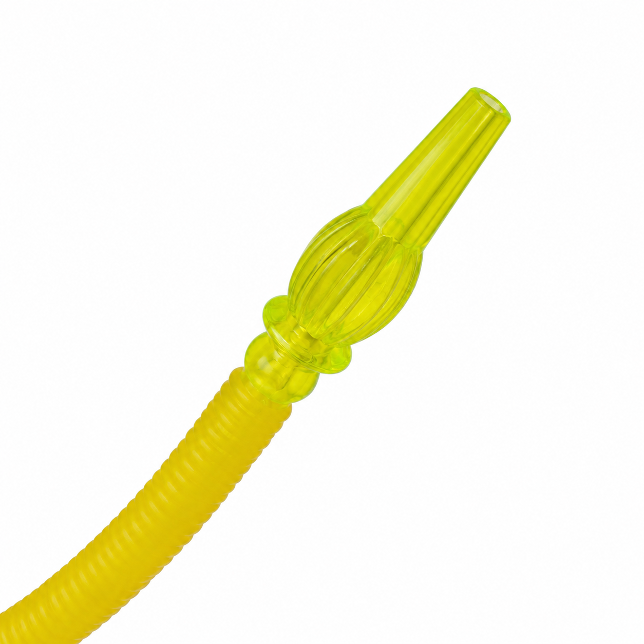 Close-up of the mouthpiece on the yellow disposable hookah hose