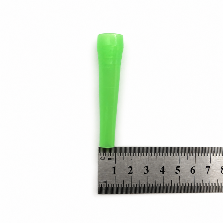 Upright size reference image of a disposable hookah mouth tip with ruler
