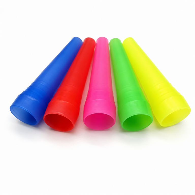 Open-end angle view of disposable hookah mouth tips in assorted colors