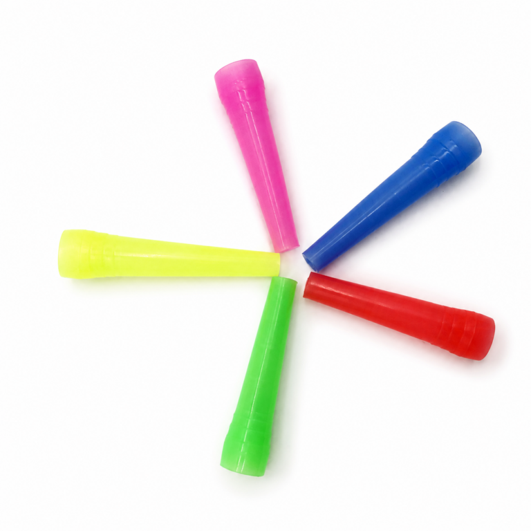 Radial color display of disposable hookah mouth tips in multiple bright colors