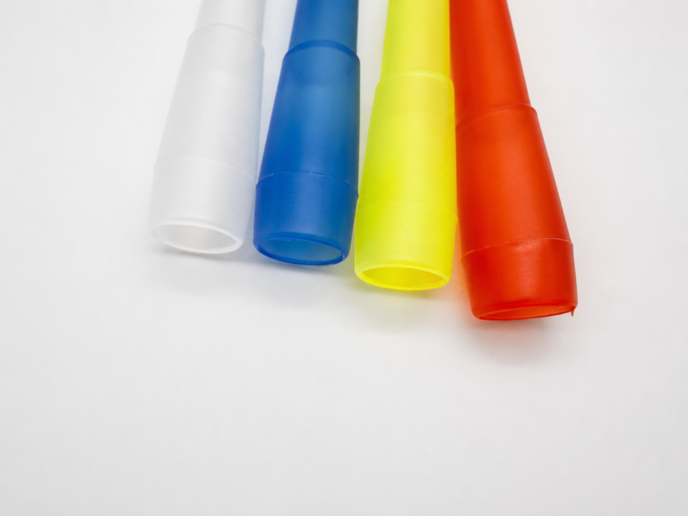 Wide-end angle view of mixed-color disposable hookah mouth tips