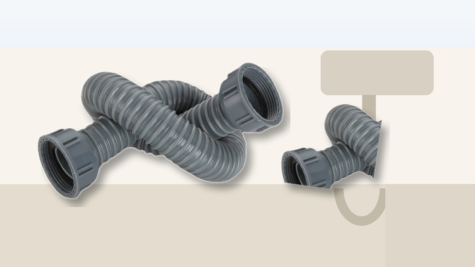 Flexible kitchen sink drain hose shown for under-sink kitchen drainage