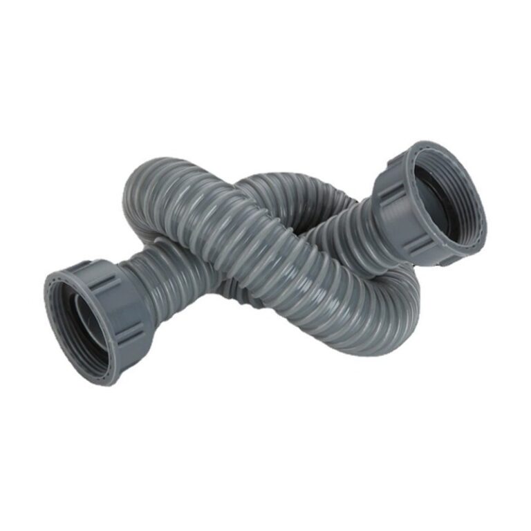 Flexible kitchen sink drain hose on white background