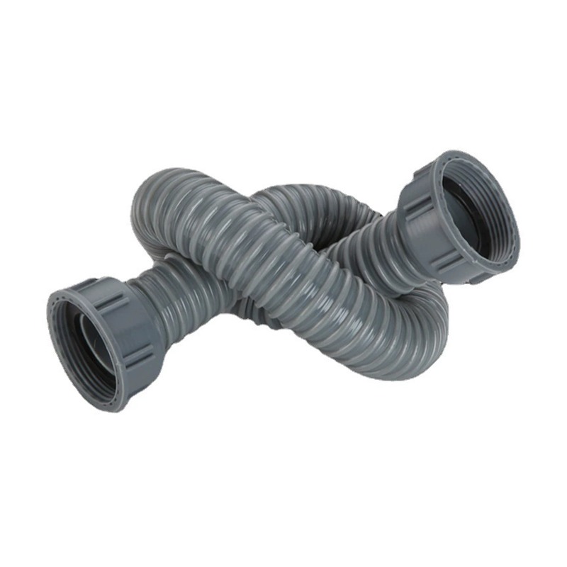 Flexible kitchen sink drain hose on white background