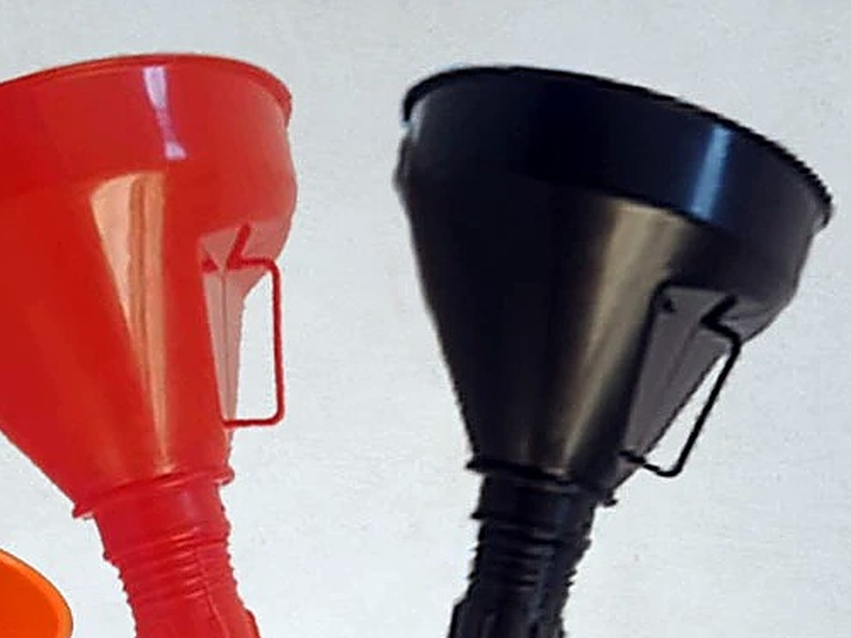Funnel head detail of plastic fuel funnel with flexible spout