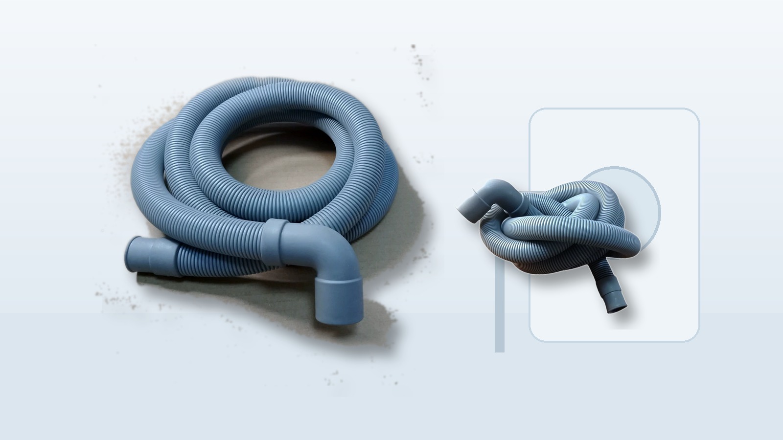 PP corrugated washing machine and dishwasher drain hose shown for appliance drain routing use