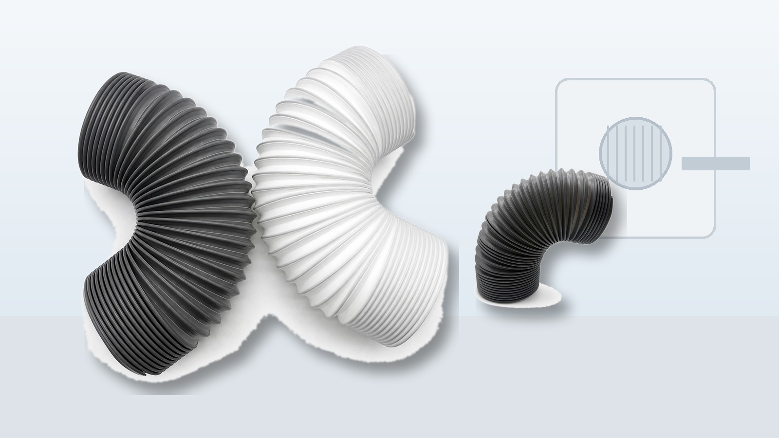 PP steel wire flexible duct hose shown for ventilation and exhaust routing