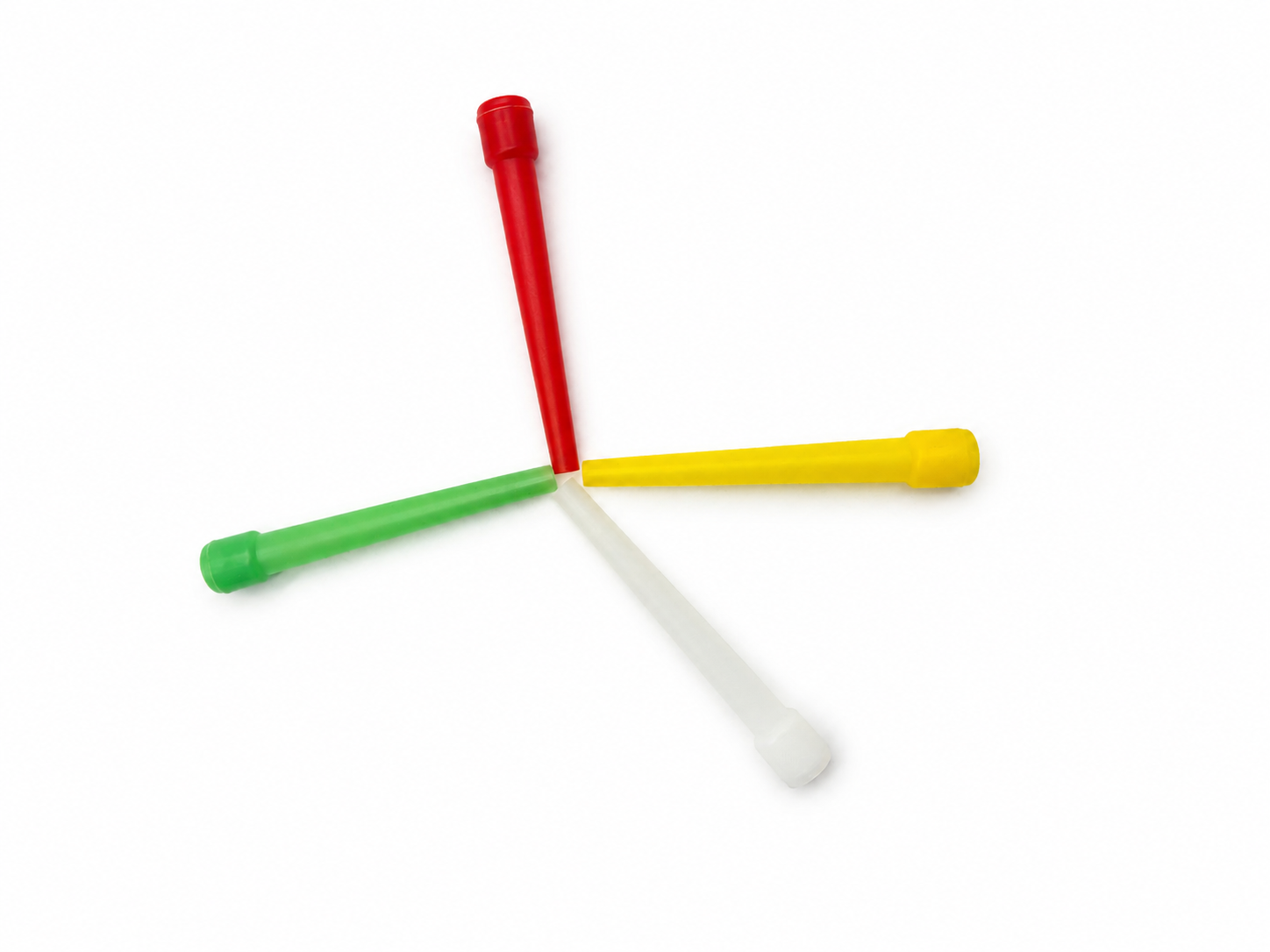 Red yellow green and frosted white jumbo inside-fitting hookah mouth tips in a radial display