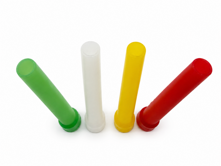 Angled open-end display of red yellow green and frosted white jumbo inside-fitting hookah mouth tips